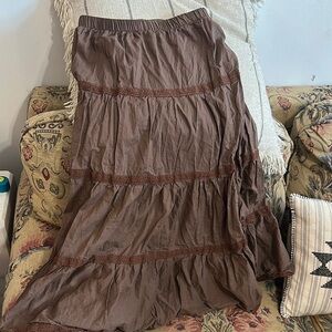 Amazon Brown Tiered Maxi Skirt Casual Resort Wear